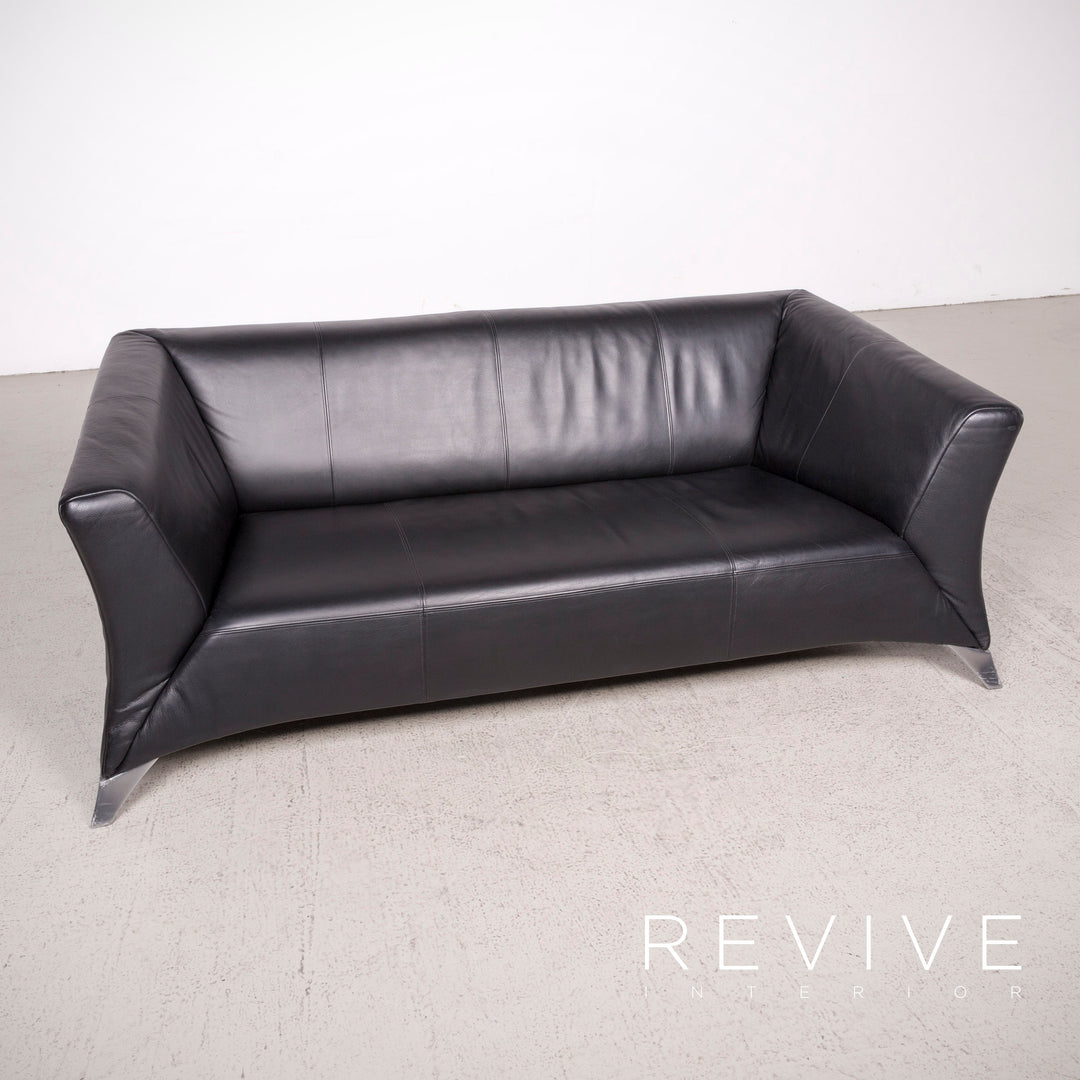 BMP Rolf Benz 322 Designer Leder Sofa Schwarz Echtleder Zweisitzer Couch #6471