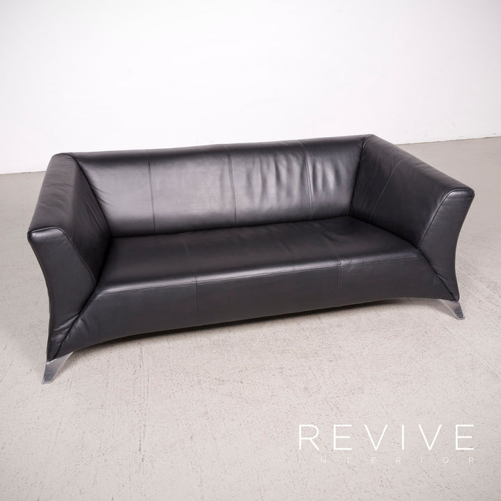 BMP Rolf Benz 322 Designer Leder Sofa Schwarz Echtleder Zweisitzer Couch #6471