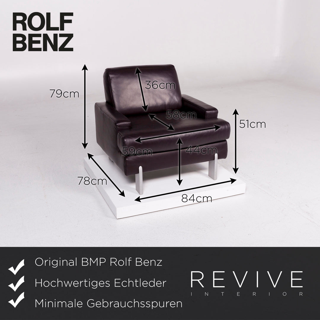 Ensemble de canapés en cuir BMP Rolf Benz aubergine 1x trois places, 1x deux places, 1x fauteuil #11344