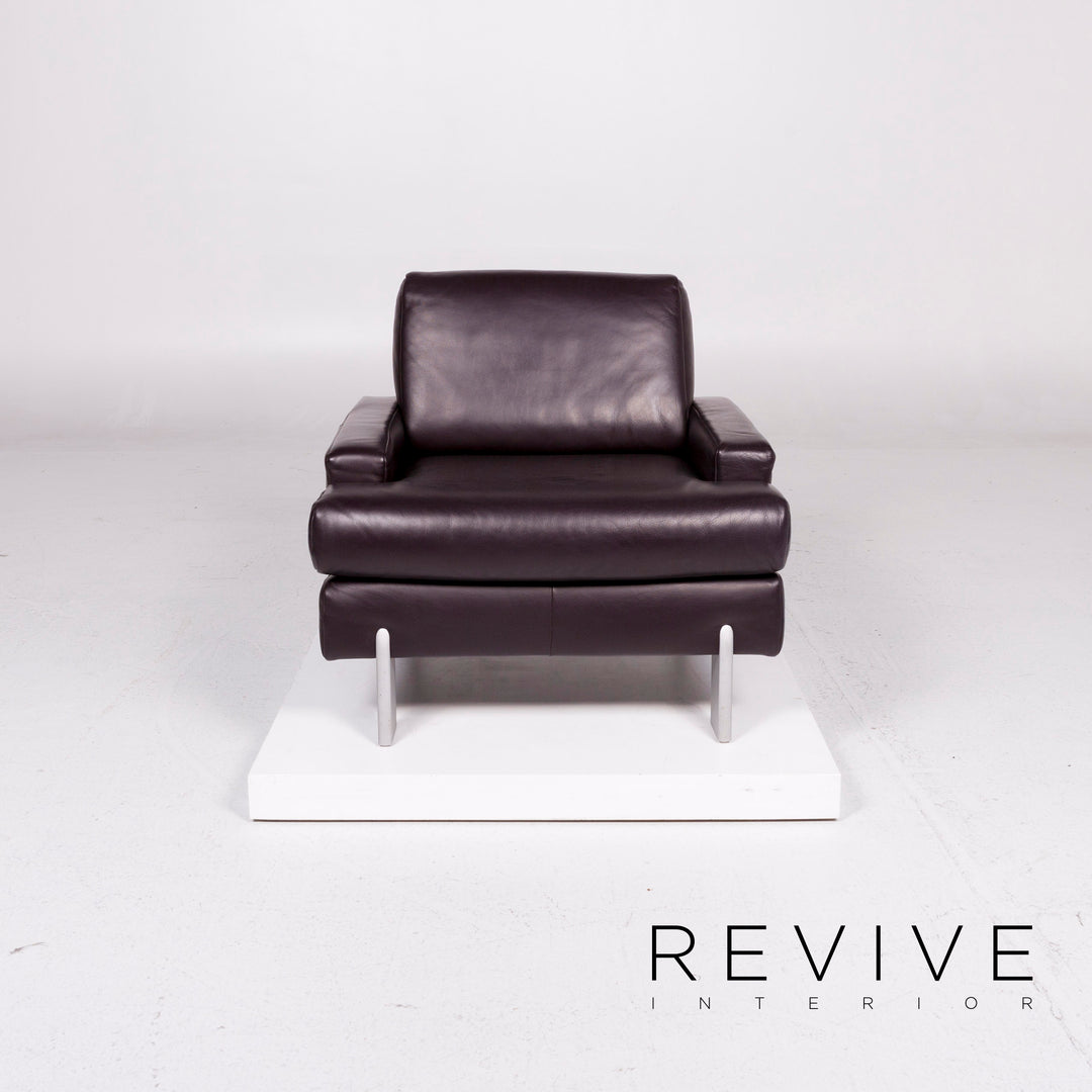 Ensemble de canapés en cuir BMP Rolf Benz aubergine 1x trois places, 1x deux places, 1x fauteuil #11344