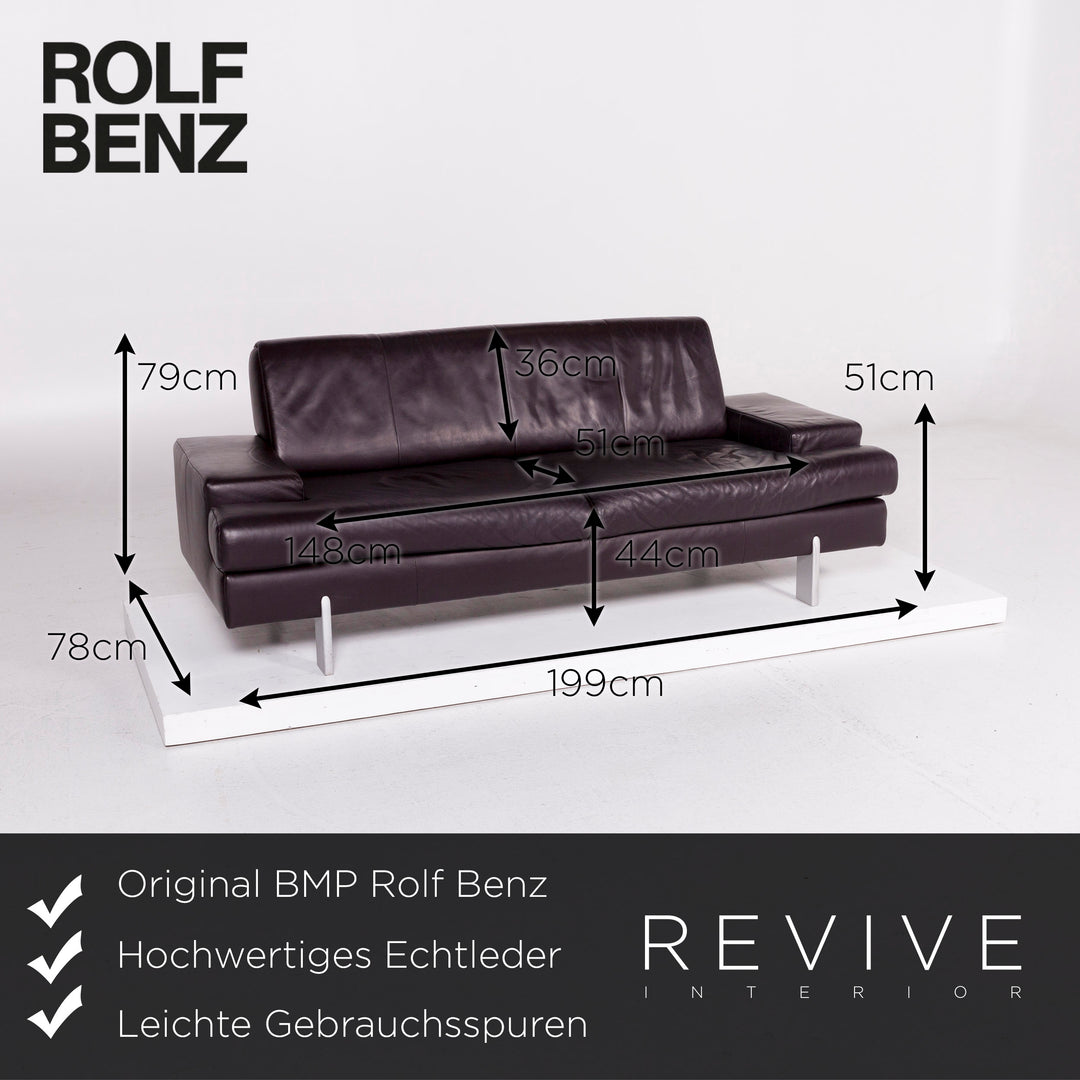 Ensemble de canapés en cuir BMP Rolf Benz aubergine 1x trois places, 1x deux places, 1x fauteuil #11344