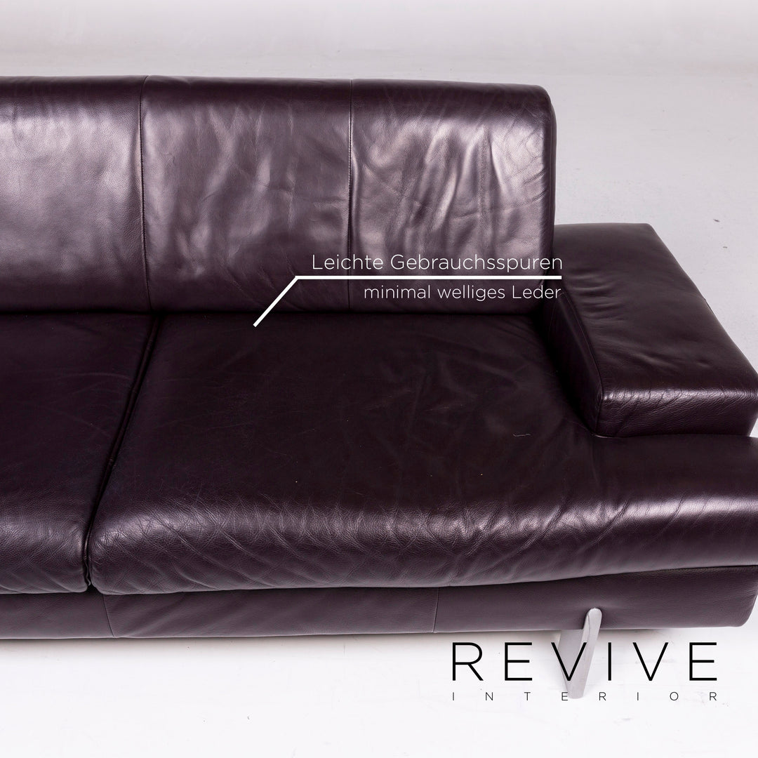 Ensemble de canapés en cuir BMP Rolf Benz aubergine 1x trois places, 1x deux places, 1x fauteuil #11344
