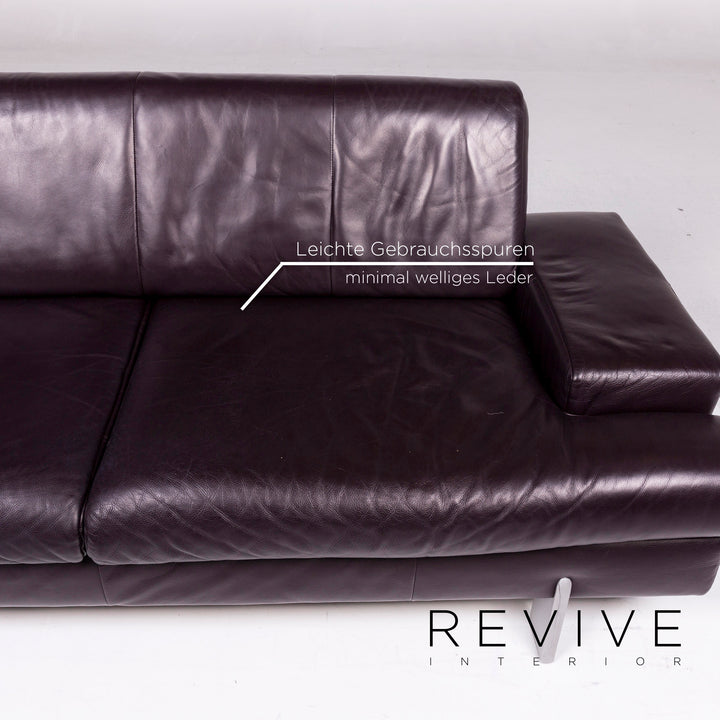 Ensemble de canapés en cuir BMP Rolf Benz aubergine 1x trois places, 1x deux places, 1x fauteuil #11344