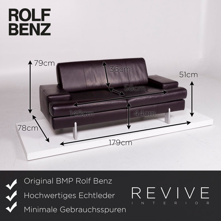 Ensemble de canapés en cuir BMP Rolf Benz aubergine 1x trois places, 1x deux places, 1x fauteuil #11344