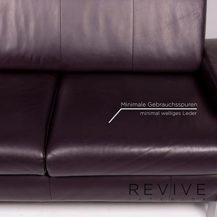 Ensemble de canapés en cuir BMP Rolf Benz aubergine 1x trois places, 1x deux places, 1x fauteuil #11344