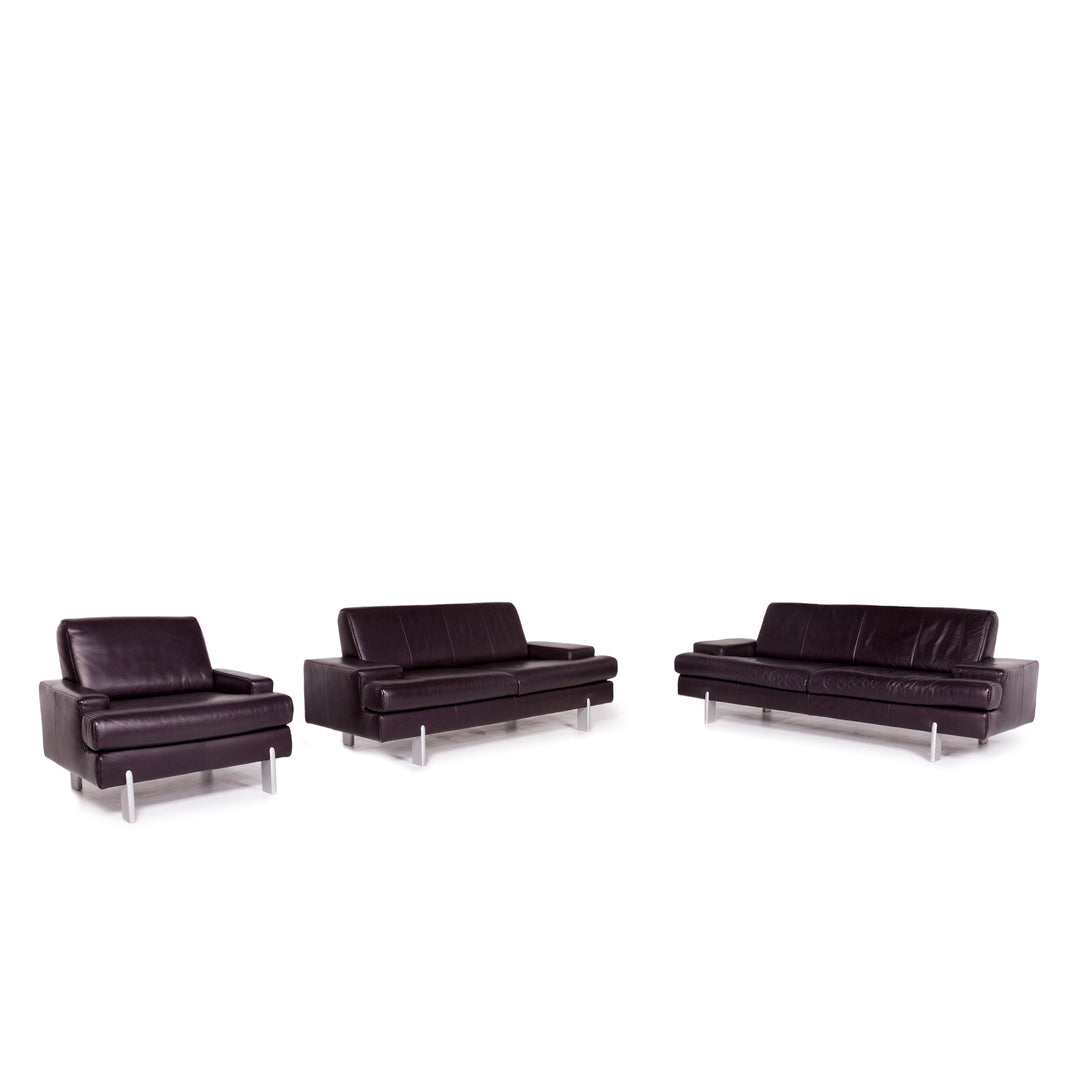 Ensemble de canapés en cuir BMP Rolf Benz aubergine 1x trois places, 1x deux places, 1x fauteuil #11344