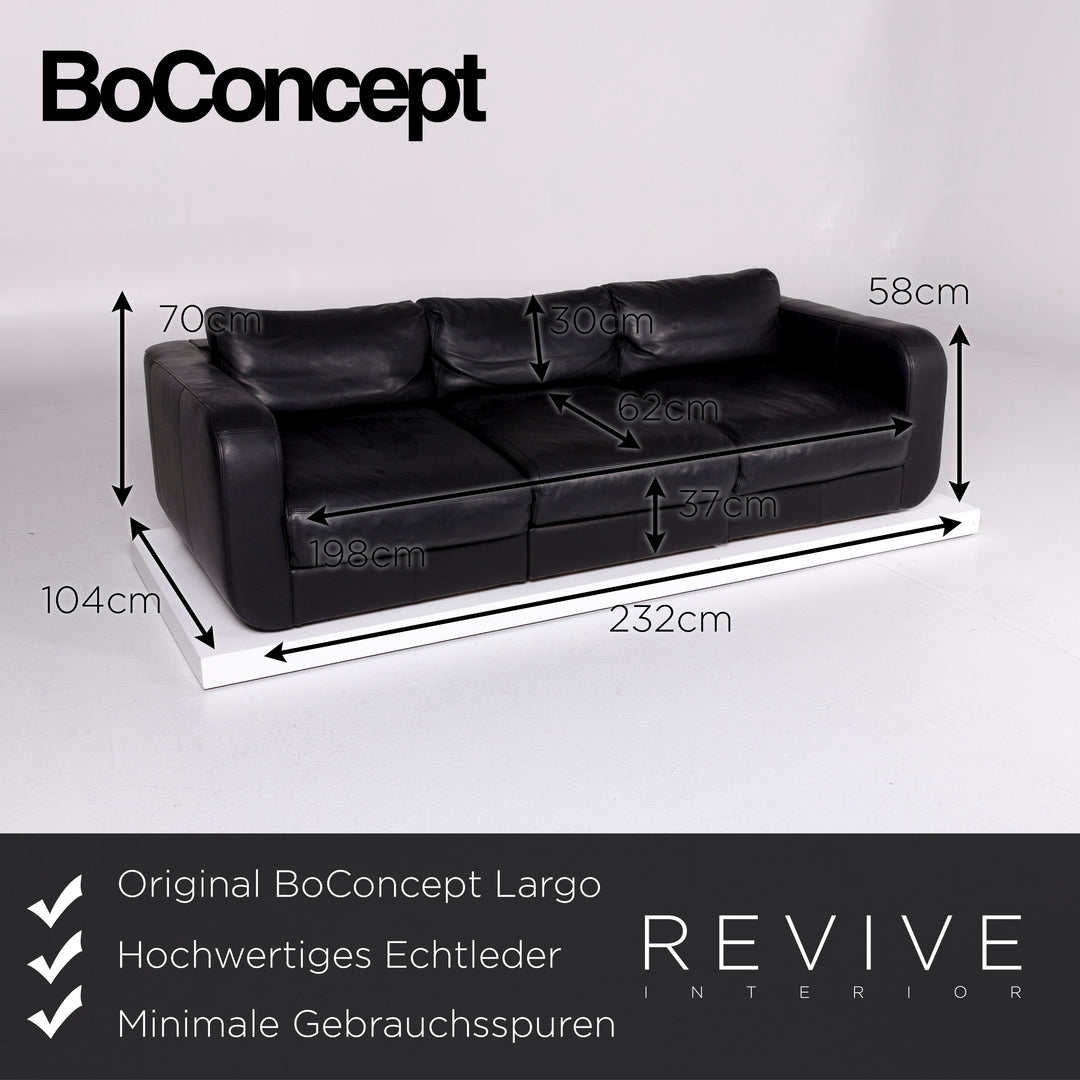 BoConcept Largo Leder Sofa Schwarz Dreisitzer Funktion Couch #10559