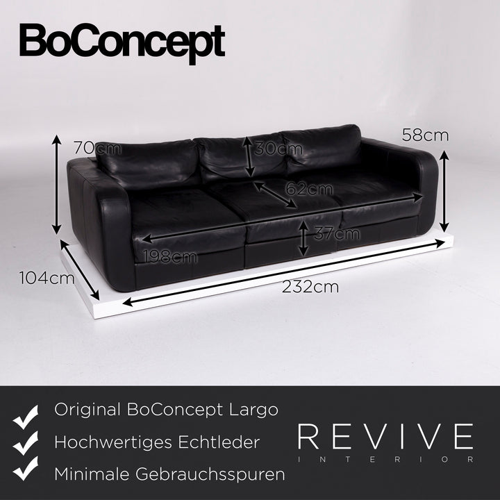 BoConcept Largo Leder Sofa Schwarz Dreisitzer Funktion Couch #10559