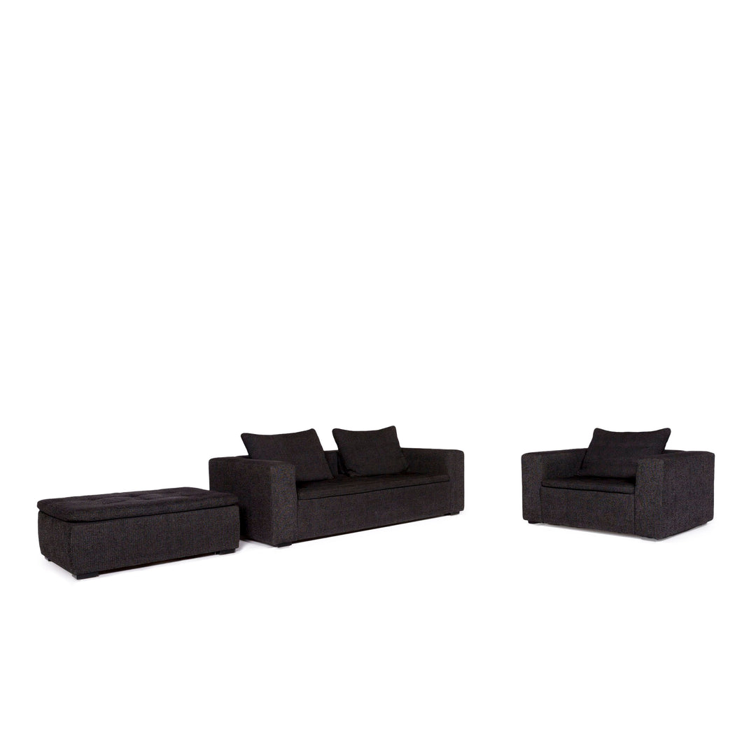 BoConcept Mezzo Stoff Sofa Garnitur Anthrazit Schwarzgrau 1x Zweisitzer 1x Sessel 1x Hocker #11264