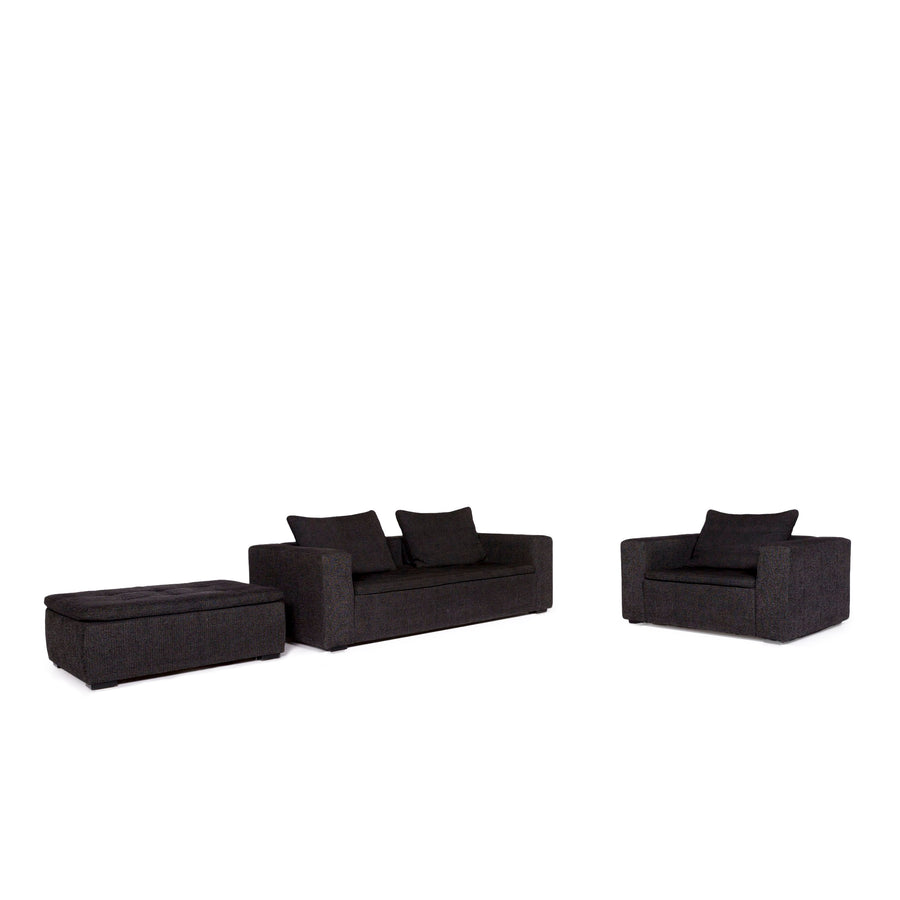 BoConcept Mezzo Stoff Sofa Garnitur Anthrazit Schwarzgrau 1x Zweisitzer 1x Sessel 1x Hocker #11264