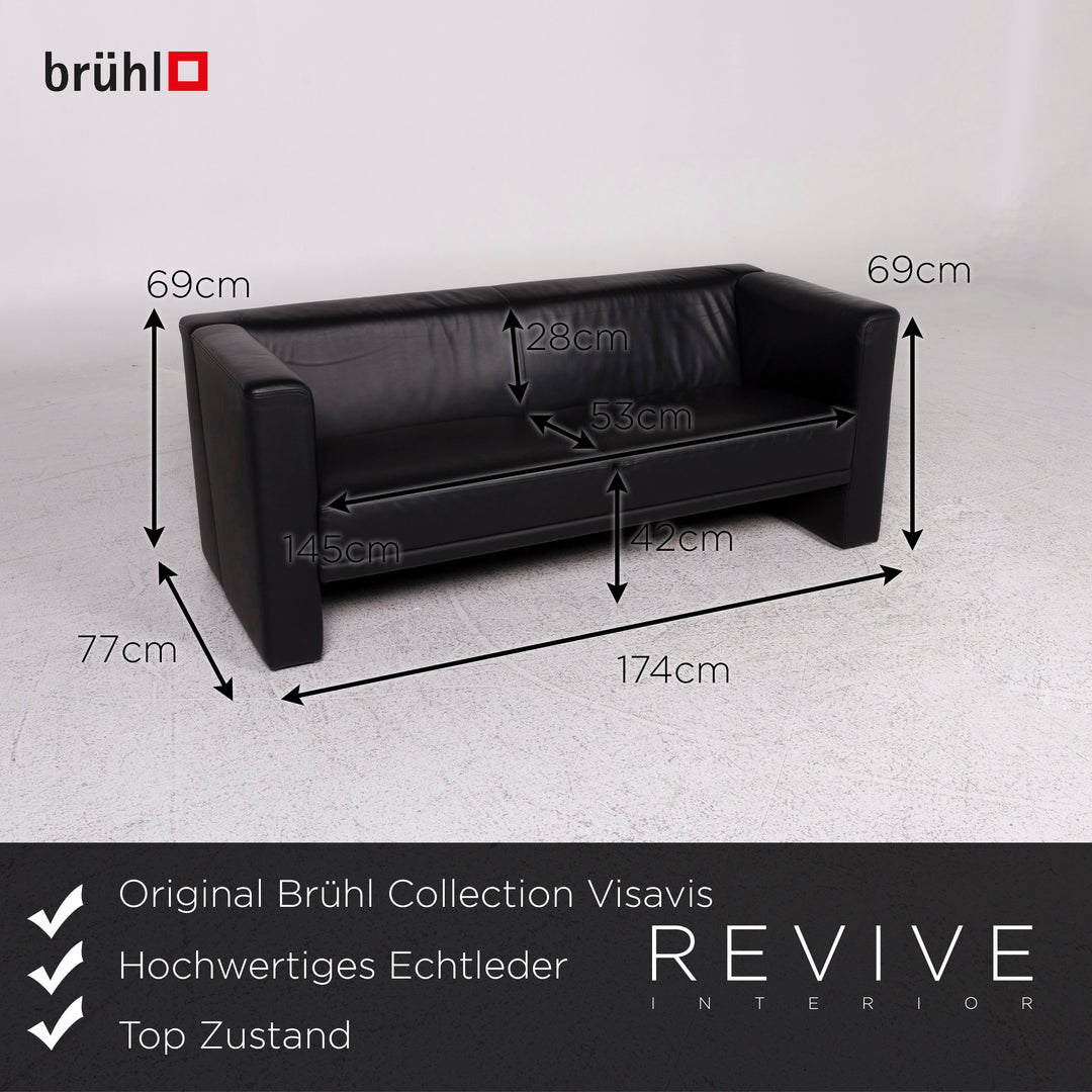 Brühl Collection Visavis Leder Sofa Schwarz Zweisitzer Couch #9953
