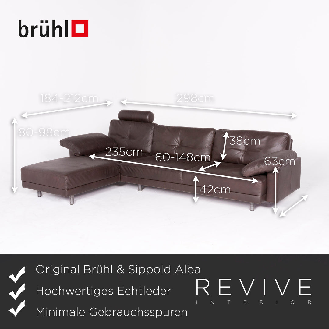 Brühl & Sippold Alba Leder Ecksofa Braun Echtleder Sofa Couch #8586
