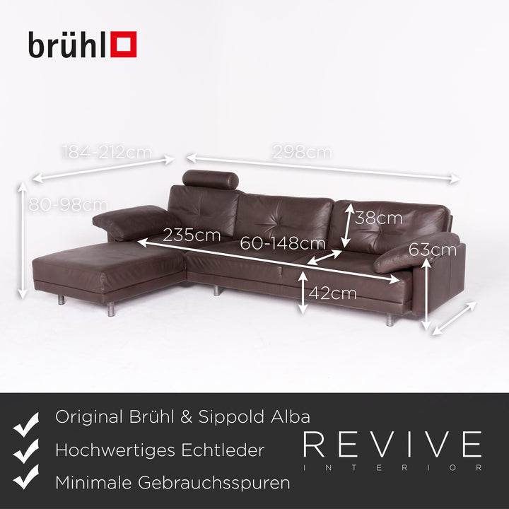 Brühl & Sippold Alba Leder Ecksofa Braun Echtleder Sofa Couch #8586