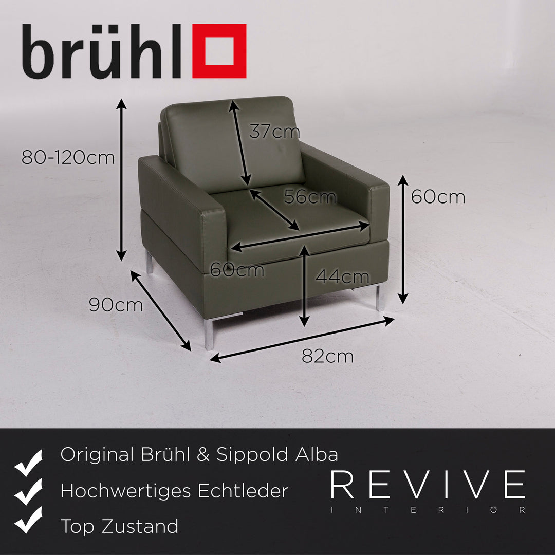 Brühl & Sippold Alba Leather Sofa Green Three Seater Couch #11704