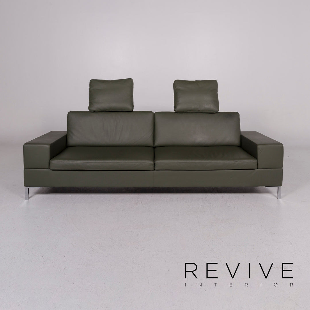 Brühl & Sippold Alba Leather Sofa Green Three Seater Couch #11704