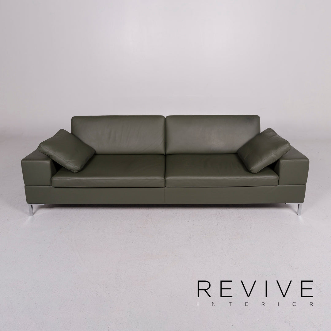 Brühl & Sippold Alba Leather Sofa Green Three Seater Couch #11704