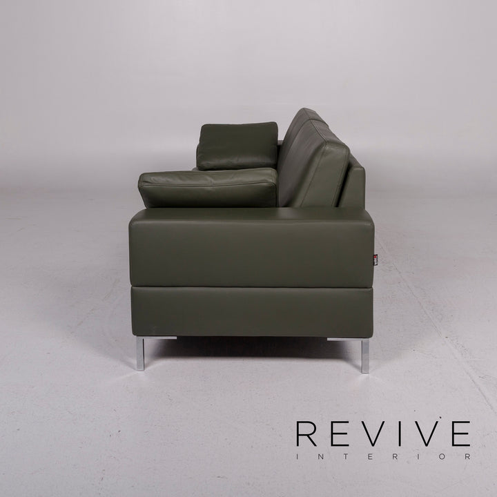 Brühl & Sippold Alba Leather Sofa Green Three Seater Couch #11704
