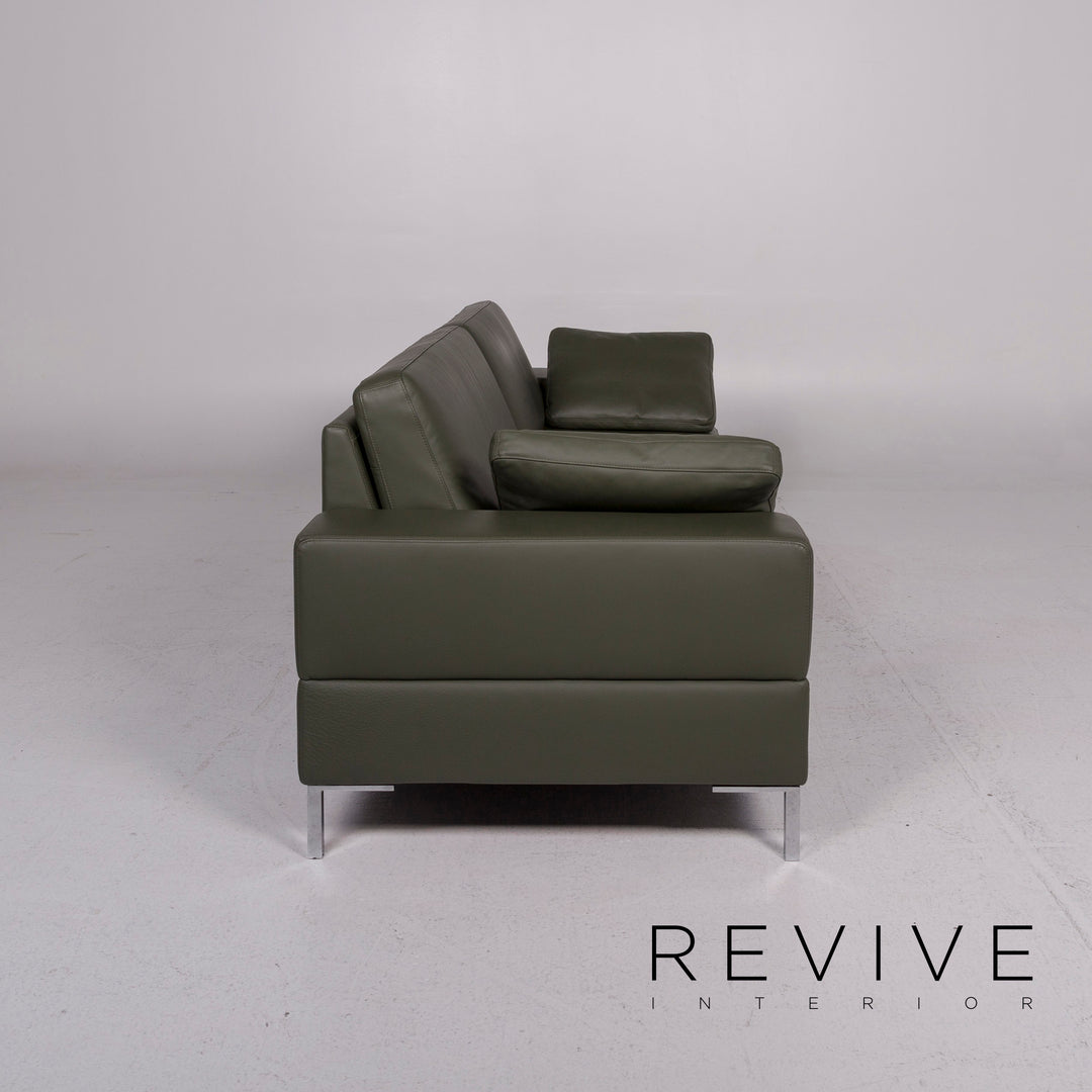 Brühl & Sippold Alba Leather Sofa Green Three Seater Couch #11704