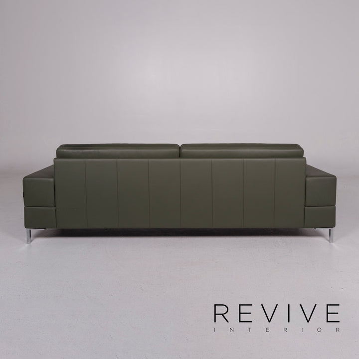 Brühl & Sippold Alba Leather Sofa Green Three Seater Couch #11704