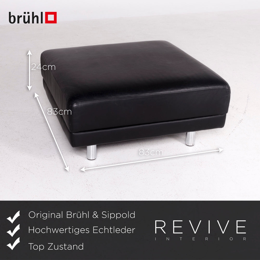Brühl & Sippold Designer Leder Hocker Schwarz Echtleder Schemel #8448