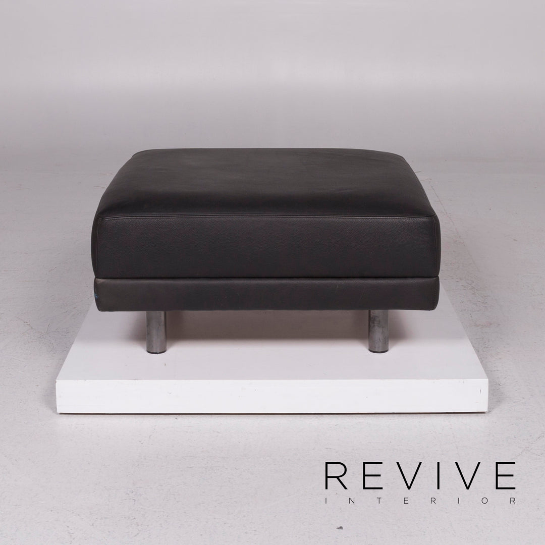 Brühl & Sippold Leather Sofa Set Black Corner Sofa Stool #11921