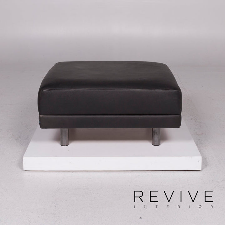 Brühl & Sippold Leather Sofa Set Black Corner Sofa Stool #11921