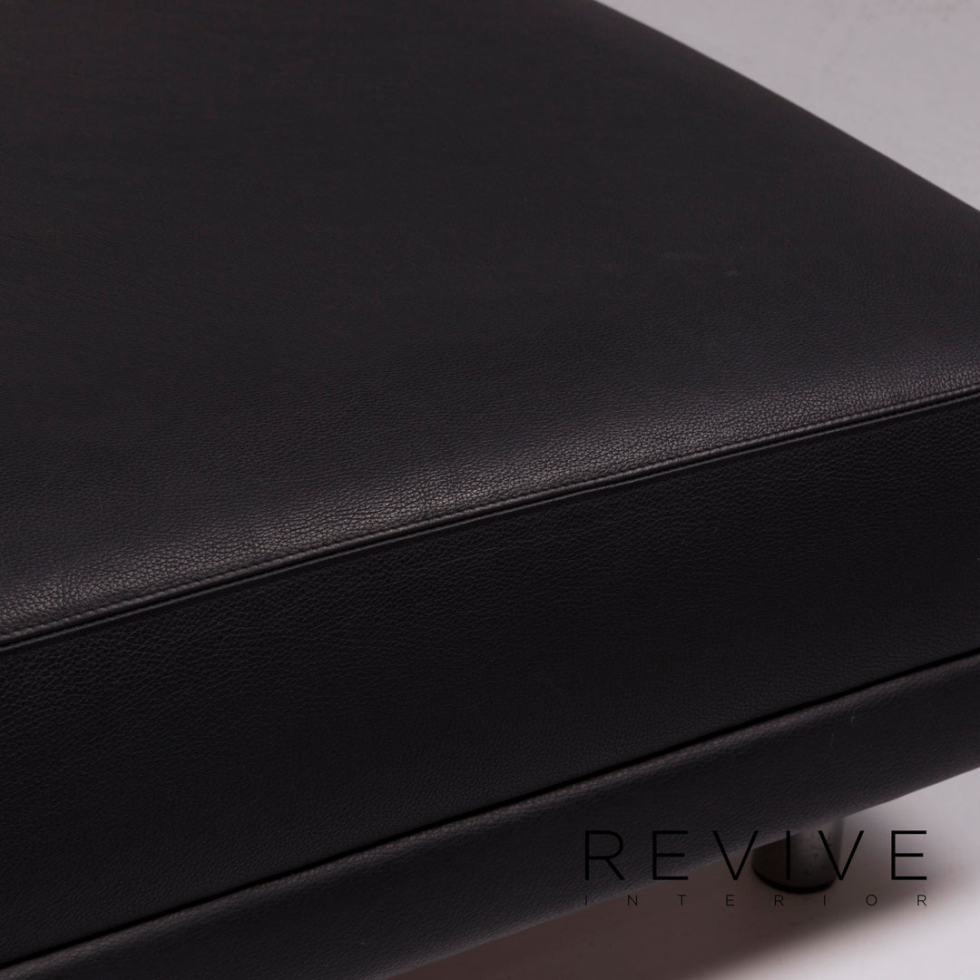 Brühl & Sippold Leather Sofa Set Black Corner Sofa Stool #11921