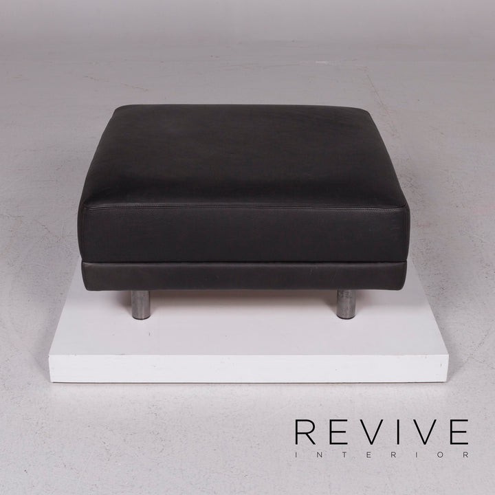 Brühl & Sippold Leather Sofa Set Black Corner Sofa Stool #11921