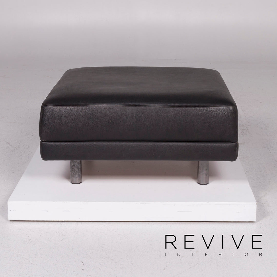 Brühl & Sippold Leather Sofa Set Black Corner Sofa Stool #11921