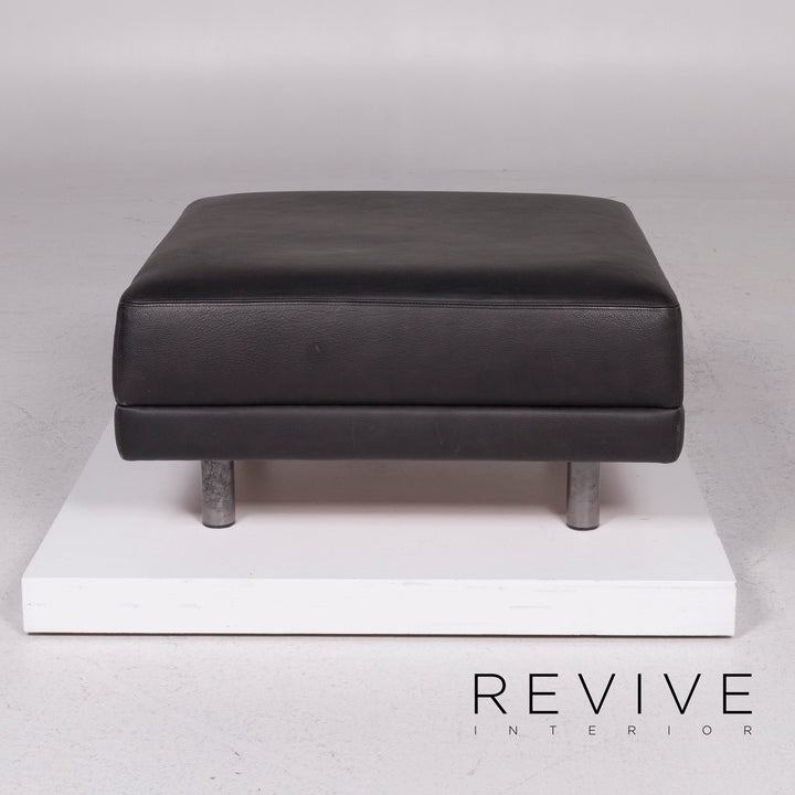 Brühl & Sippold Leather Sofa Set Black Corner Sofa Stool #11921