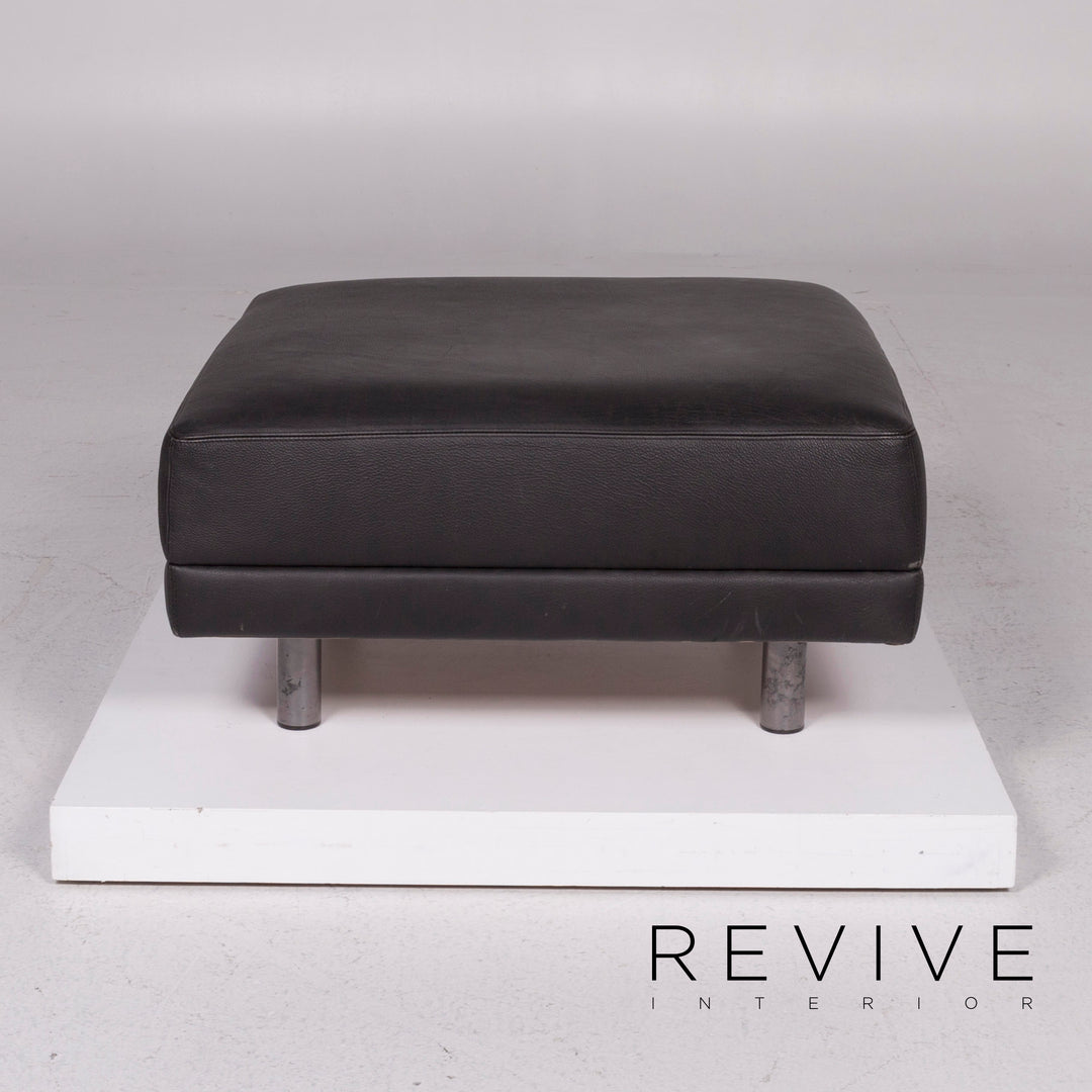 Brühl & Sippold Leather Sofa Set Black Corner Sofa Stool #11921