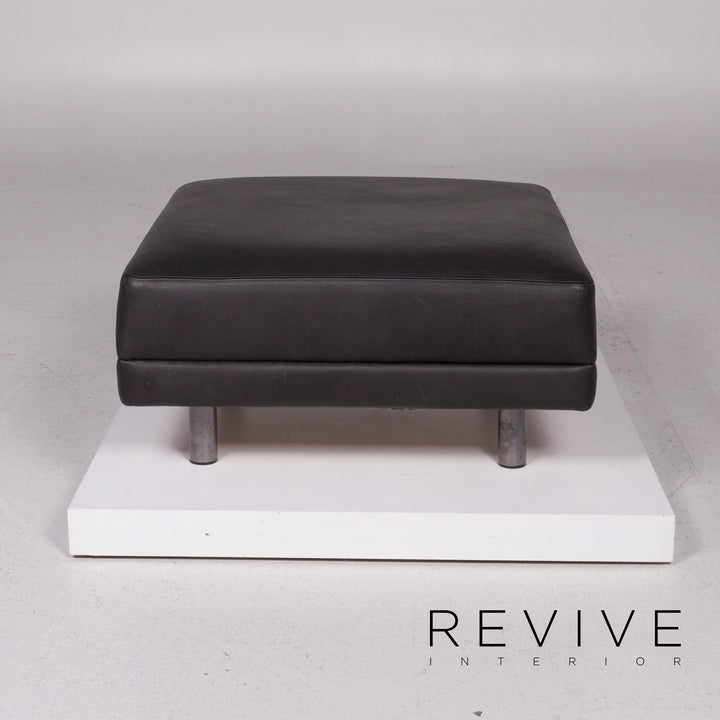 Brühl & Sippold Leather Sofa Set Black Corner Sofa Stool #11921