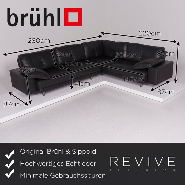 Brühl & Sippold Leather Sofa Set Black Corner Sofa Stool #11921