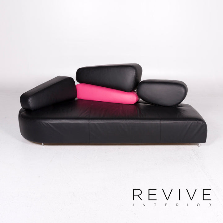 Brühl & Sippold Mosspink Leder Sofa inkl. Hocker Schwarz Pink Dreisitzer Kati Meyer-Brühl Couch #10895