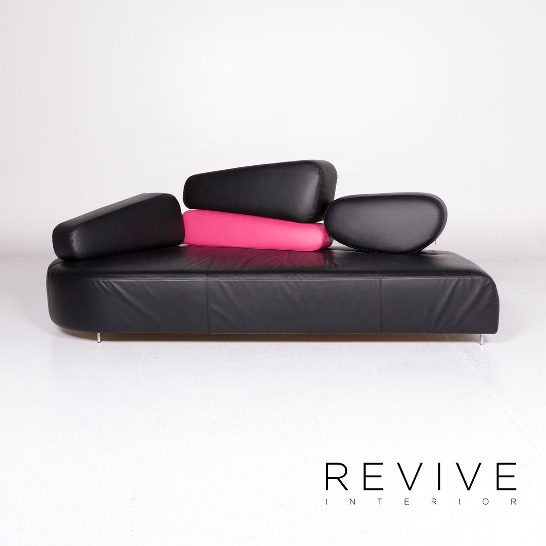 Brühl & Sippold Mosspink Leder Sofa inkl. Hocker Schwarz Pink Dreisitzer Kati Meyer-Brühl Couch #10895