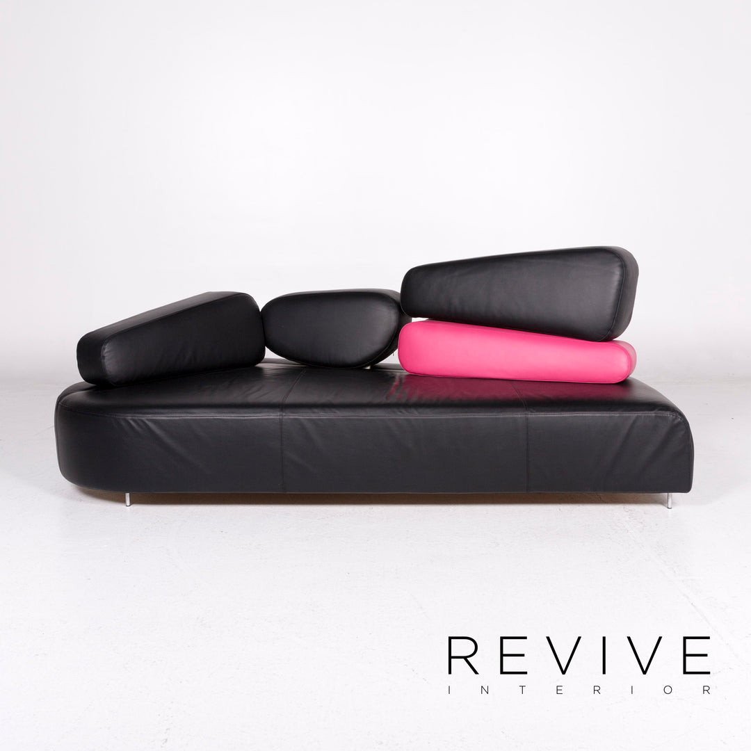 Brühl & Sippold Mosspink Leder Sofa inkl. Hocker Schwarz Pink Dreisitzer Kati Meyer-Brühl Couch #10895