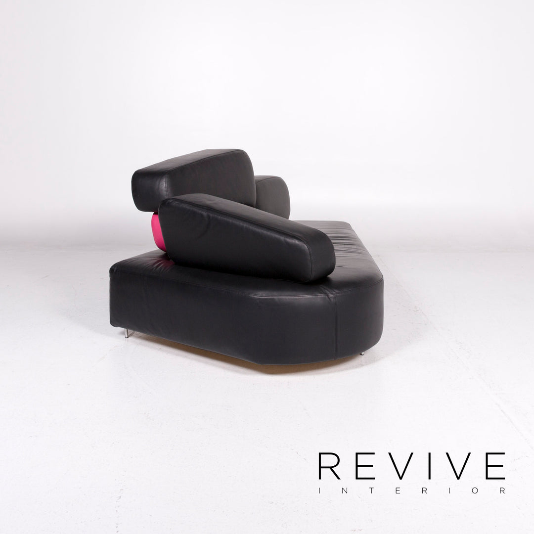 Brühl & Sippold Mosspink Leder Sofa inkl. Hocker Schwarz Pink Dreisitzer Kati Meyer-Brühl Couch #10895