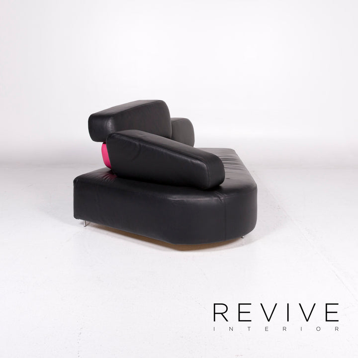 Brühl & Sippold Mosspink Leder Sofa inkl. Hocker Schwarz Pink Dreisitzer Kati Meyer-Brühl Couch #10895