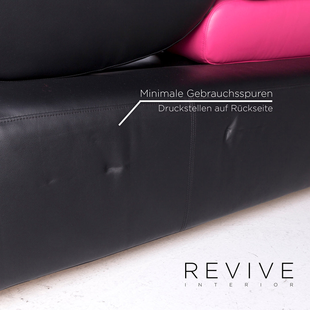 Brühl & Sippold Mosspink Leder Sofa inkl. Hocker Schwarz Pink Dreisitzer Kati Meyer-Brühl Couch #10895