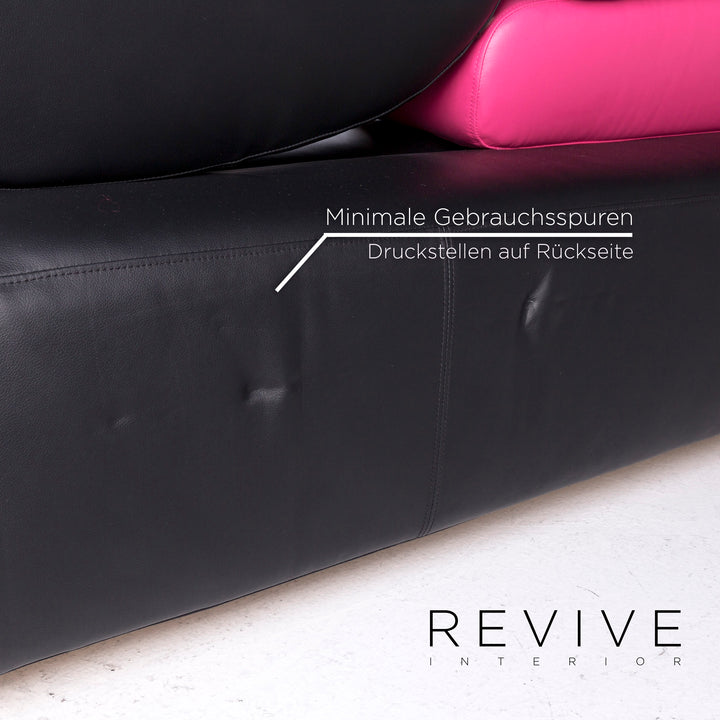 Brühl & Sippold Mosspink Leder Sofa inkl. Hocker Schwarz Pink Dreisitzer Kati Meyer-Brühl Couch #10895