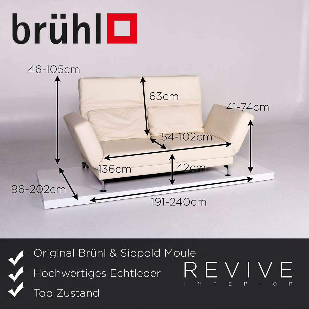 Brühl & Sippold Moule leather sofa cream two-seater relax function couch #10241