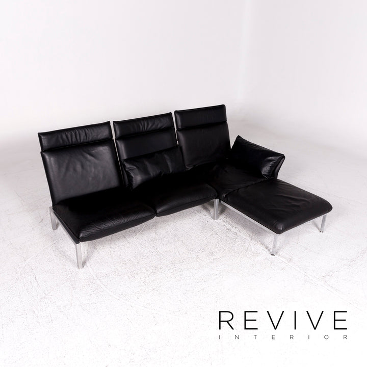 Brühl & Sippold Roro Leder Ecksofa Schwarz Funktion Couch #9781