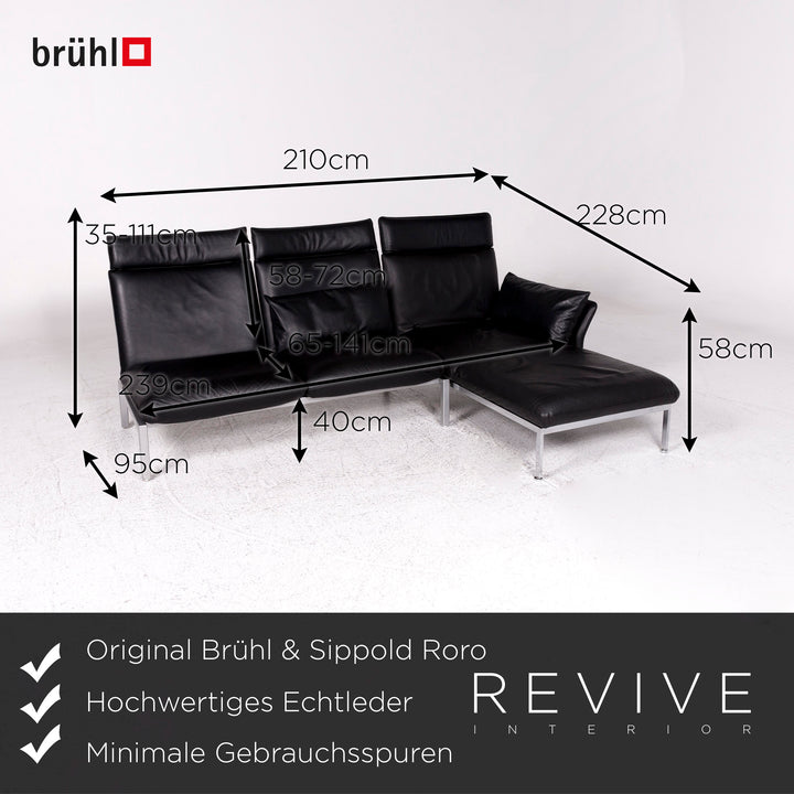 Brühl & Sippold Roro Leder Ecksofa Schwarz Funktion Couch #9781