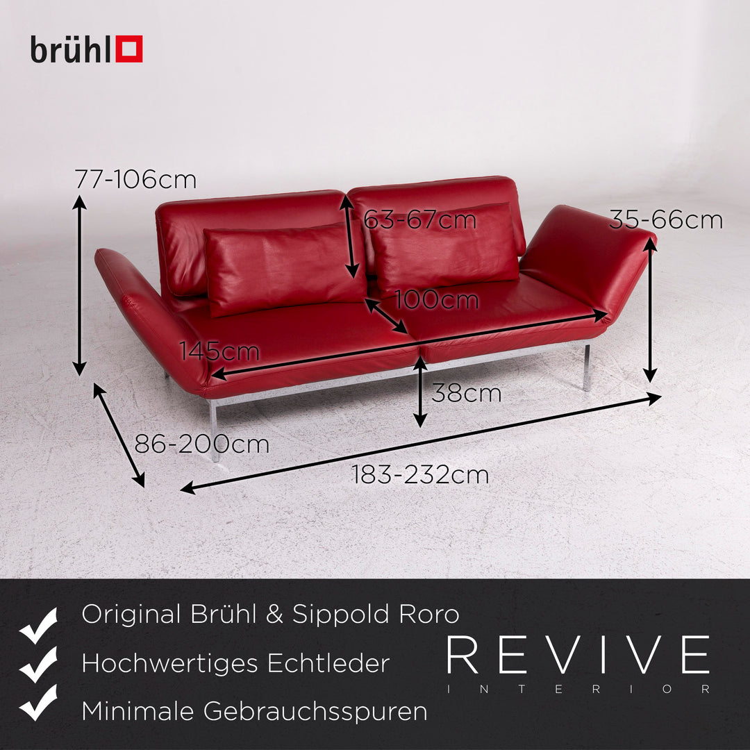 Brühl & Sippold Roro Leder Sofa Rot Zweisitzer Relax Funktion Couch #9669