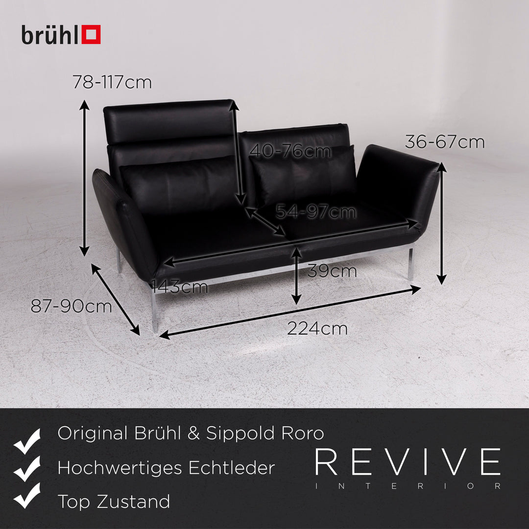 Brühl & Sippold Roro Leder Sofa Schwarz Zweisitzer Relaxfunktion Couch #8615