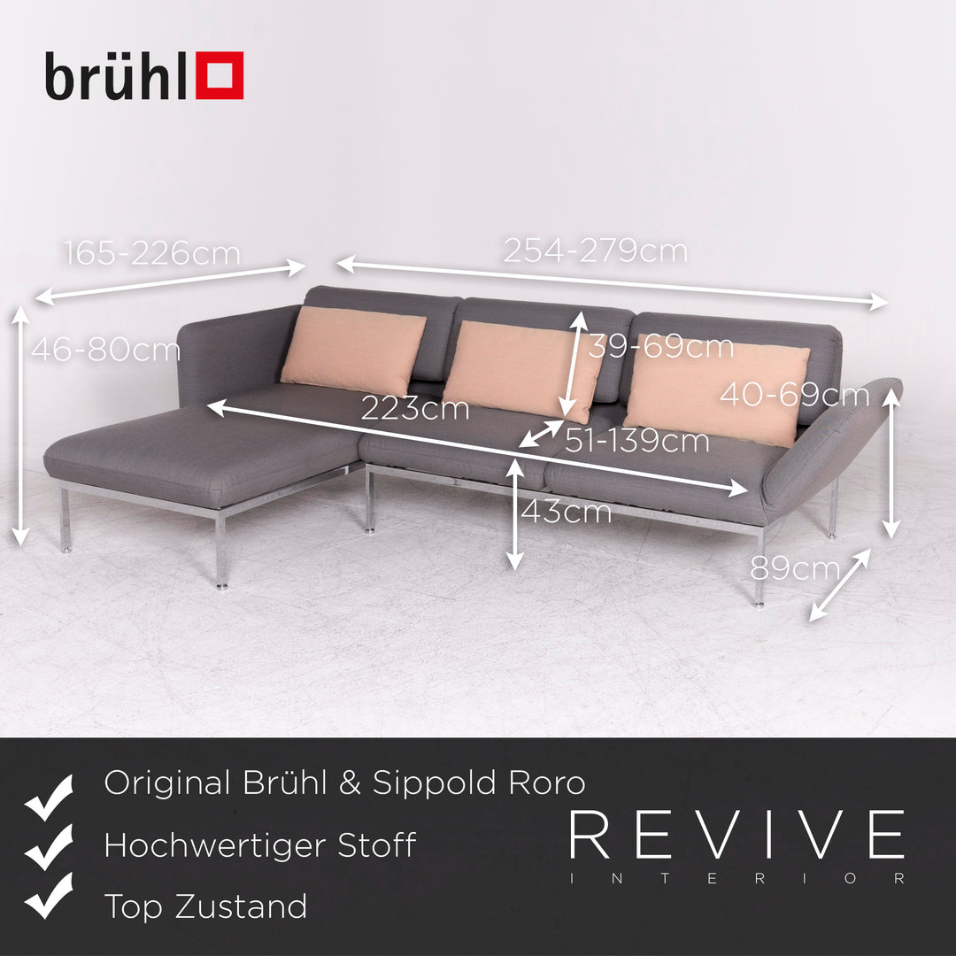 Brühl & Sippold Roro Designer Stoff Ecksofa Grau Sofa Couch Funktion Schlafcouch Schlafsofa #8666