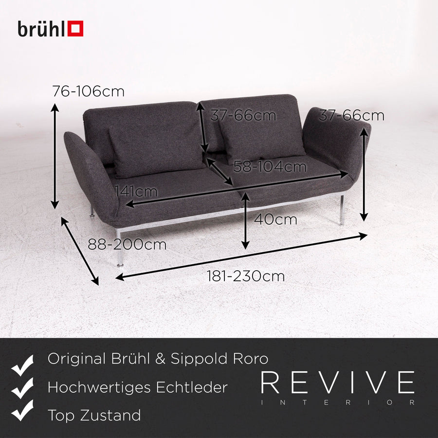 Brühl & Sippold Roro Stoff Sofa Filz Grau Zweisitzer Relaxfunktion Schlaffunktion Funktion Couch #10138