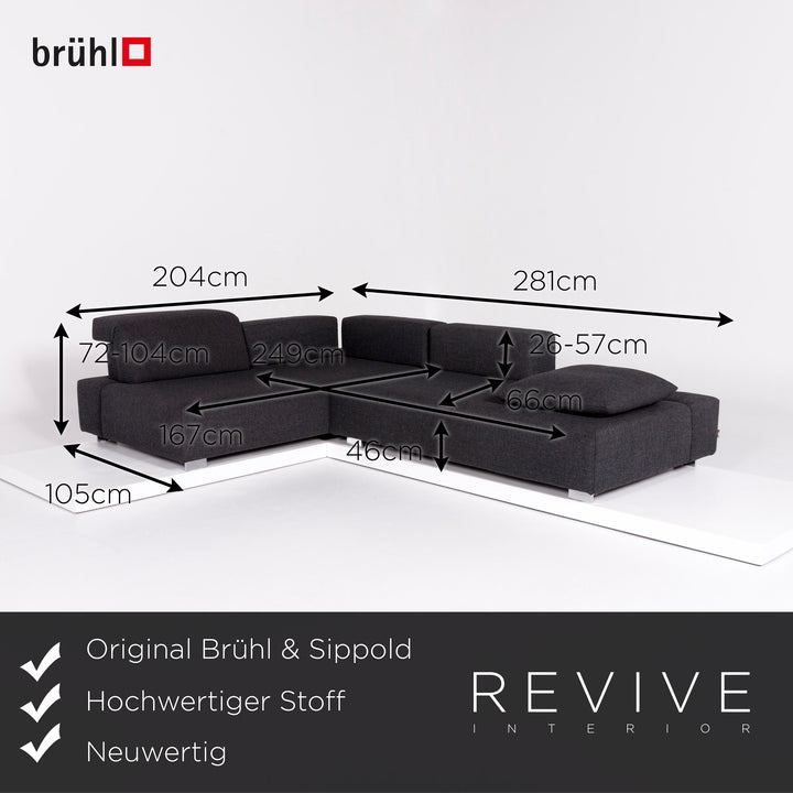 Brühl & Sippold Stoff Ecksofa Anthrazit Grau Sofa Couch #10388
