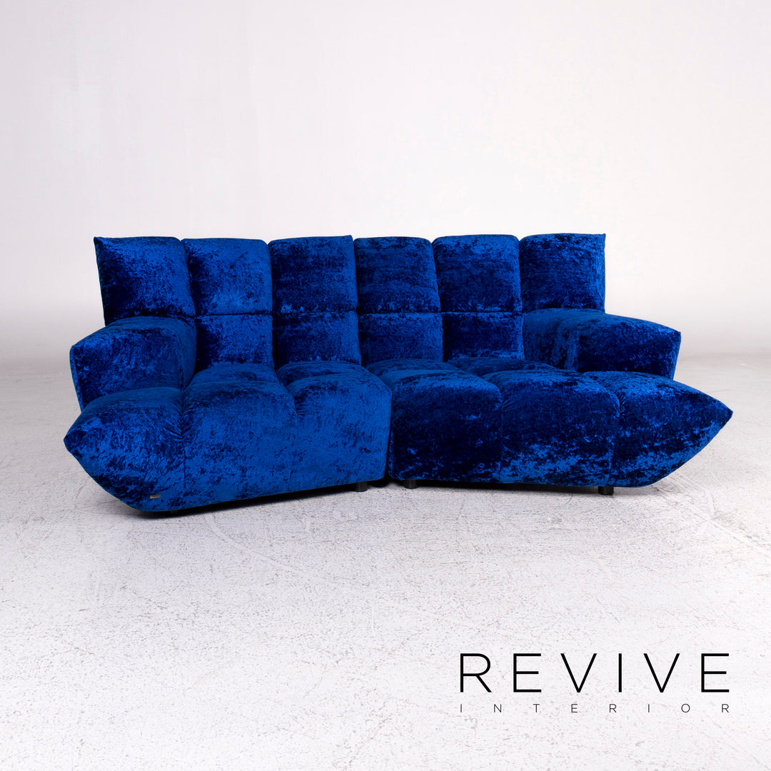 Bretz Cloud 7 Samt Stoff Sofa Blau Zweisitzer Couch #9811