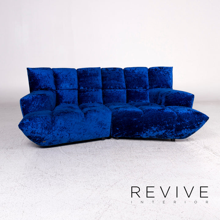 Bretz Cloud 7 Samt Stoff Sofa Blau Zweisitzer Couch #9811